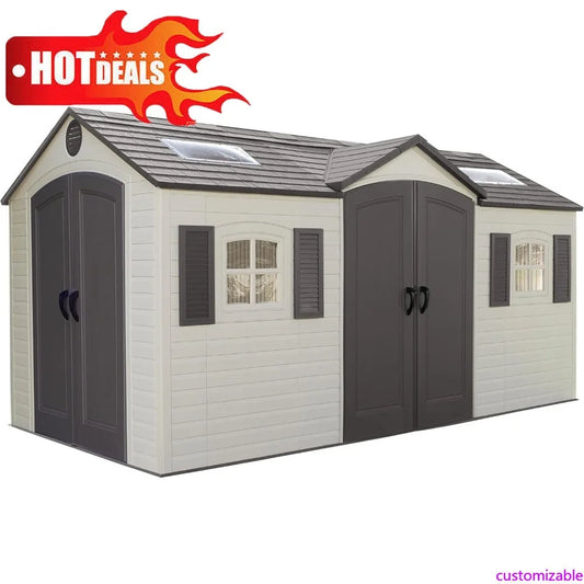 Customizable Storage Shed Dual Entry Desert Sand 15x8