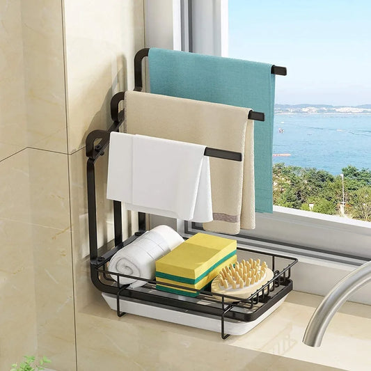 Kitchen Sink Sponge Holder With Drainage Tray Storage Metal