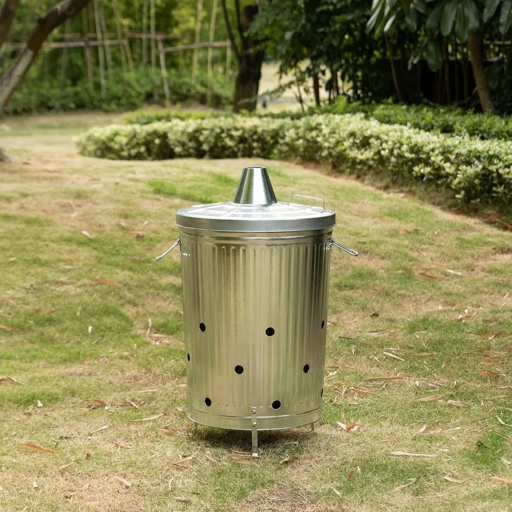 Silver Outdoor Galvanized Metal Garden Incinerator Can