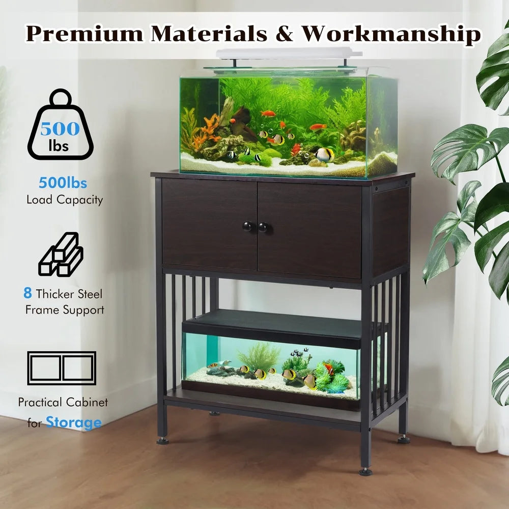 Metal Fish Tank Stand With Cabinet For 20 To 29 Gallons