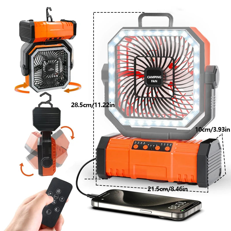 20000mAh Camping Fan With Led Lantern And Remote Control
