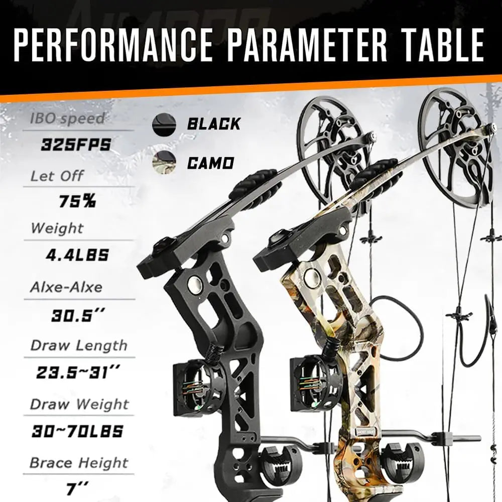 Archery Hunting Compound Bow Kit RTH 30-70 LBS Draw Length 23.5\\"-31\\", IBO 325FPS, Target Shooting Bow with Accessories for B