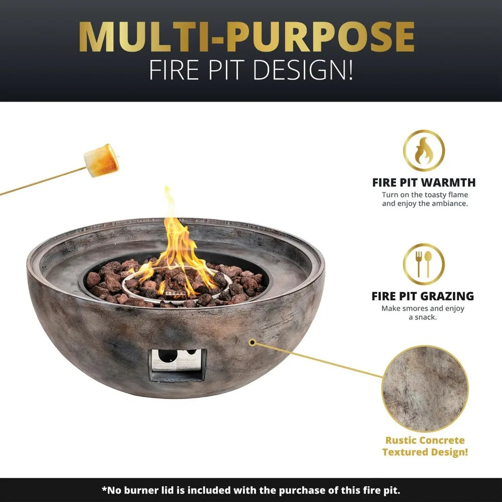 Concrete Fire Pit 31" Round Outdoor Patio Firepit Includes Lava Rocks, Industrial Style Fire Pits & Outdoor Fireplaces for Garde