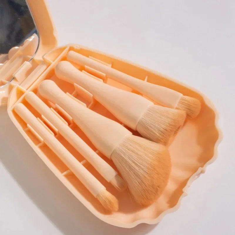 5Pcs Shell Makeup Brushes Set with Mirror Makeup Powder Brush Eyeshadow Highlighter Foundation Soft Brush Beauty Tool