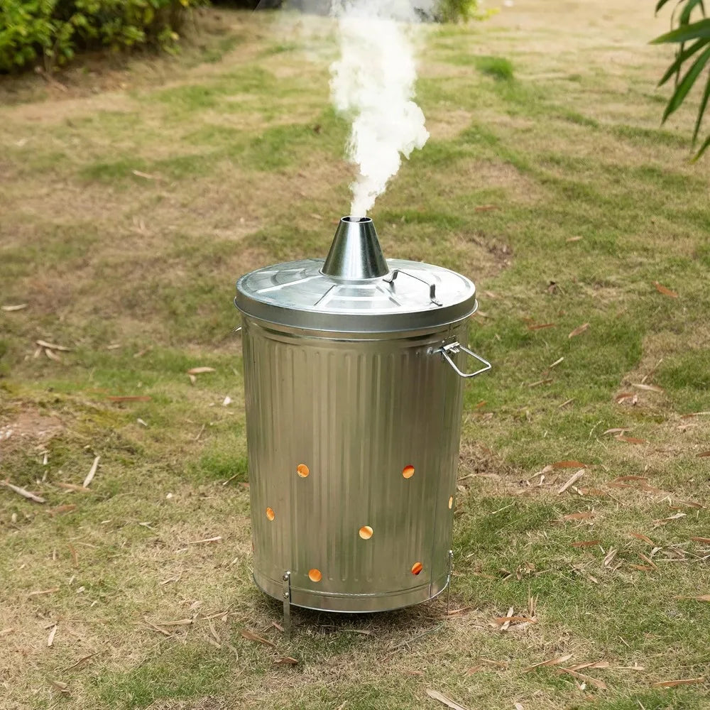 Silver Outdoor Galvanized Metal Garden Incinerator Can