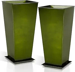 Worth Garden 28 Inch Large Red Glazed Metal Planter Set of 2