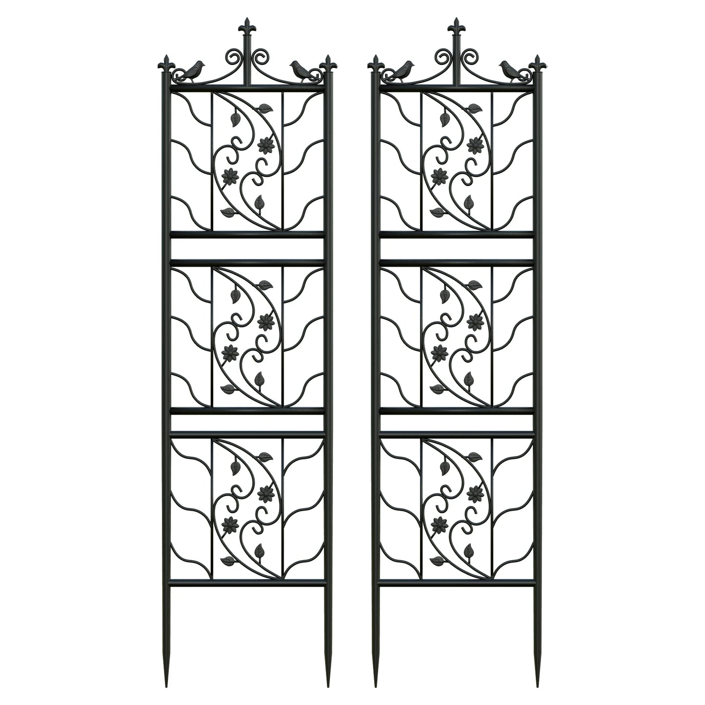 2x Tall Thick Metal Garden Trellis Bird Leaf Grid Panel Support Climbing Trellis