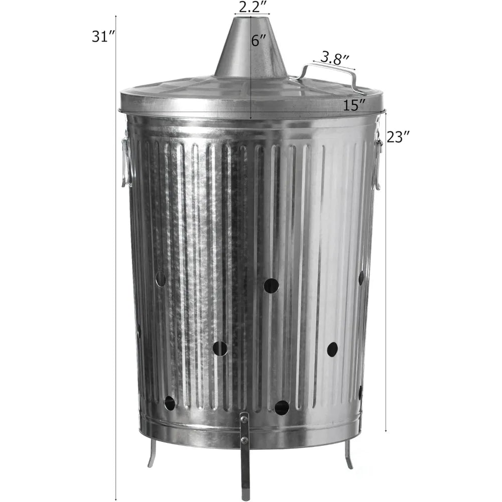 Silver Outdoor Galvanized Metal Garden Incinerator Can