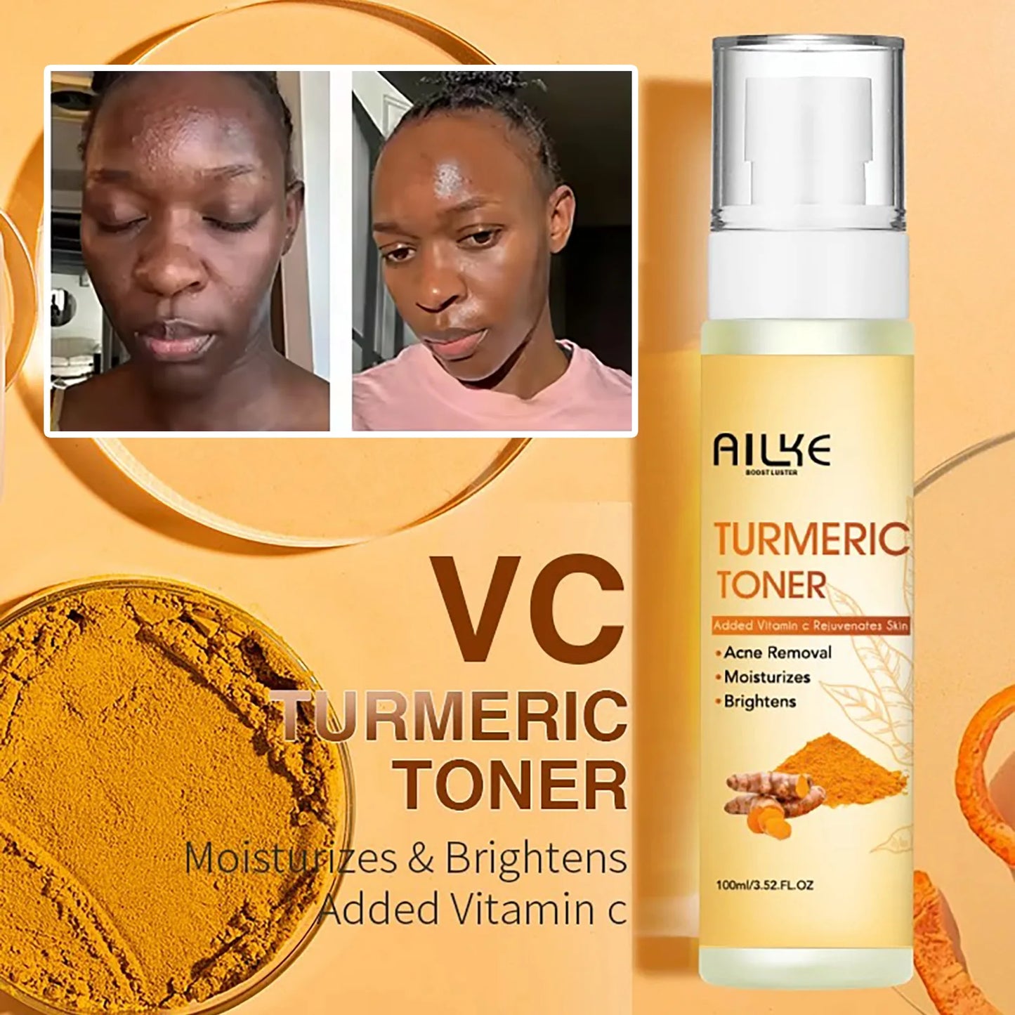 Organic Turmeric Skin Care Kit Brighten Remove Darkness Lighten Hydrate Exfoliate Even Skin Tone for Private Label
