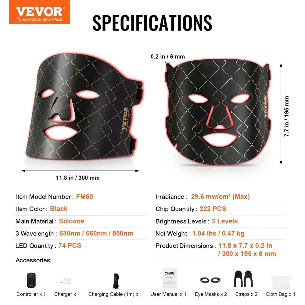 Red Light Therapy for Face Mask 3 Wavelengths Skin Rejuvenation Mask for Home Use
