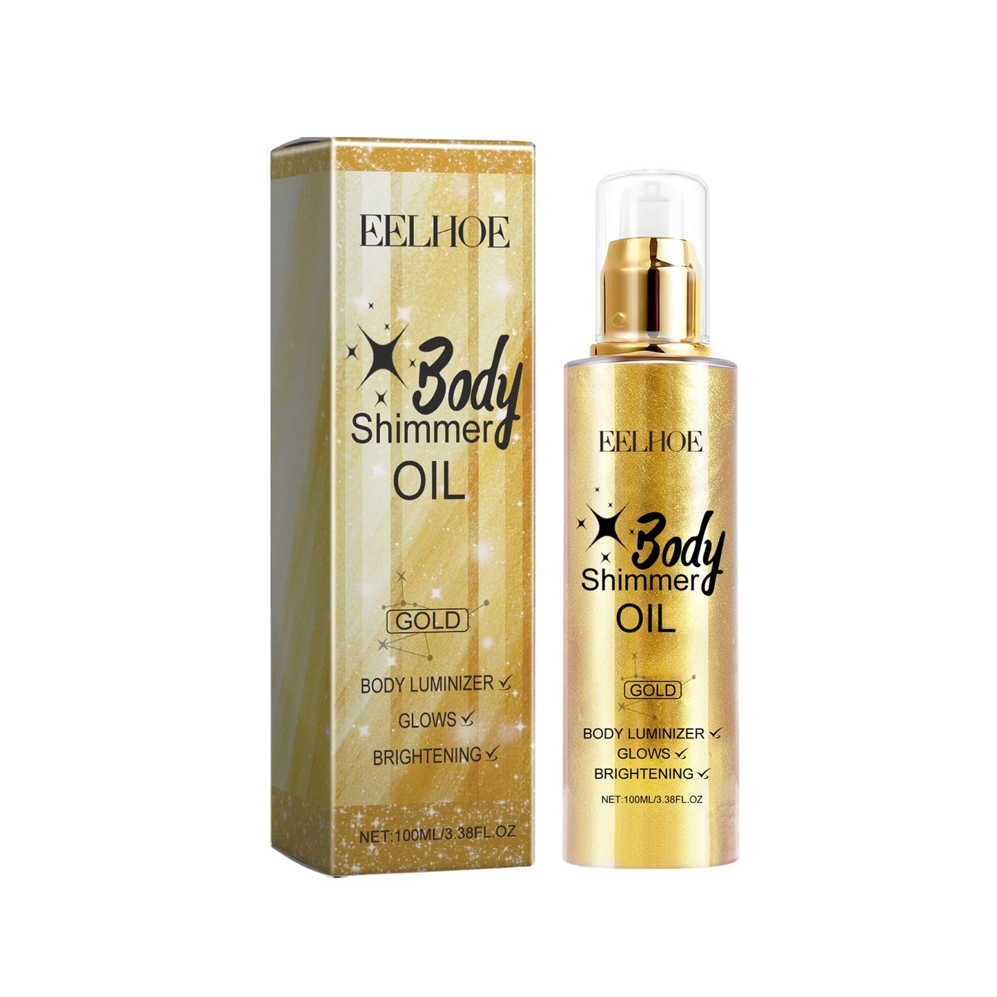 Body Glitter Oil 100ml Sexy Luminescent Oil Liquid Fine Gloss Oil Contouring Gold Quick-Dry Waterproof Body Shimmer Oil Contour