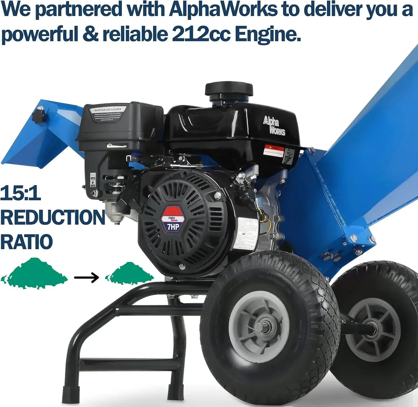 Wood Chipper Shredder Mulcher Heavy Duty 7 HP Gas Powered