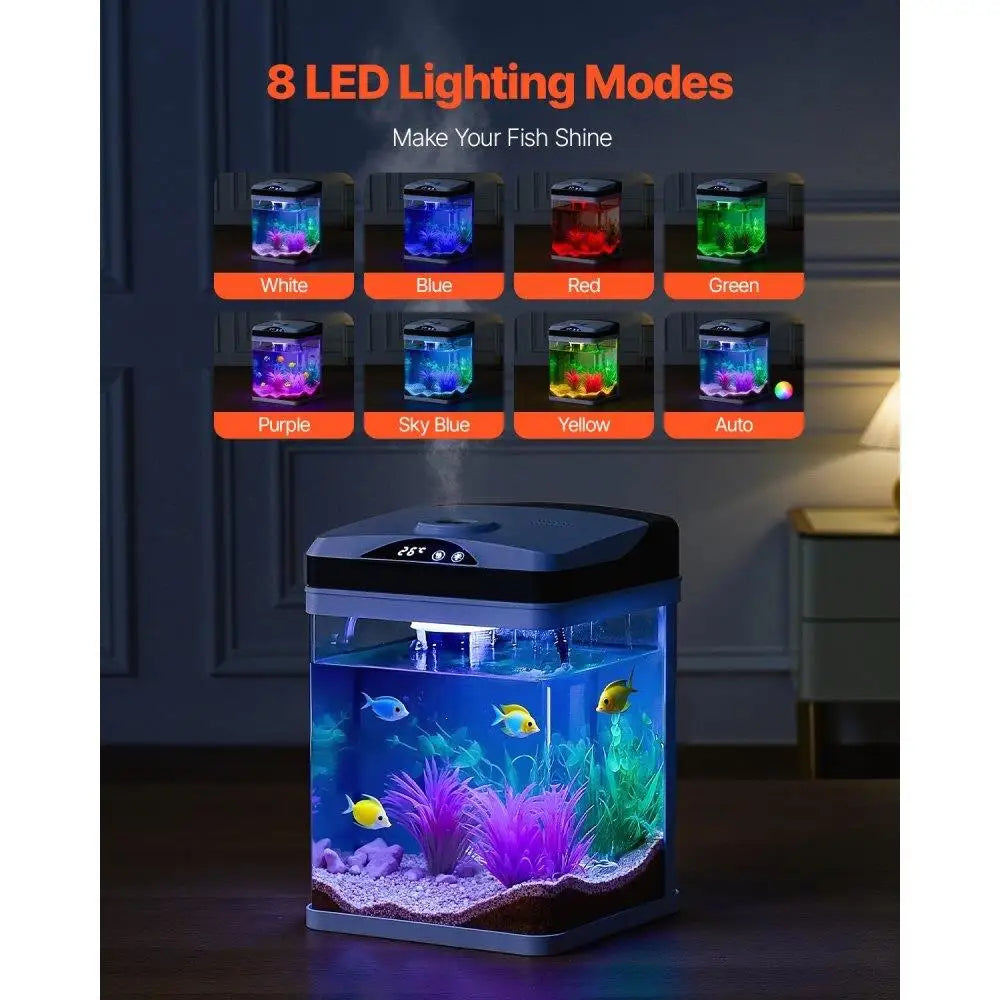 2 Gallon Smart Aquarium Self Cleaning 7 Color Lighting