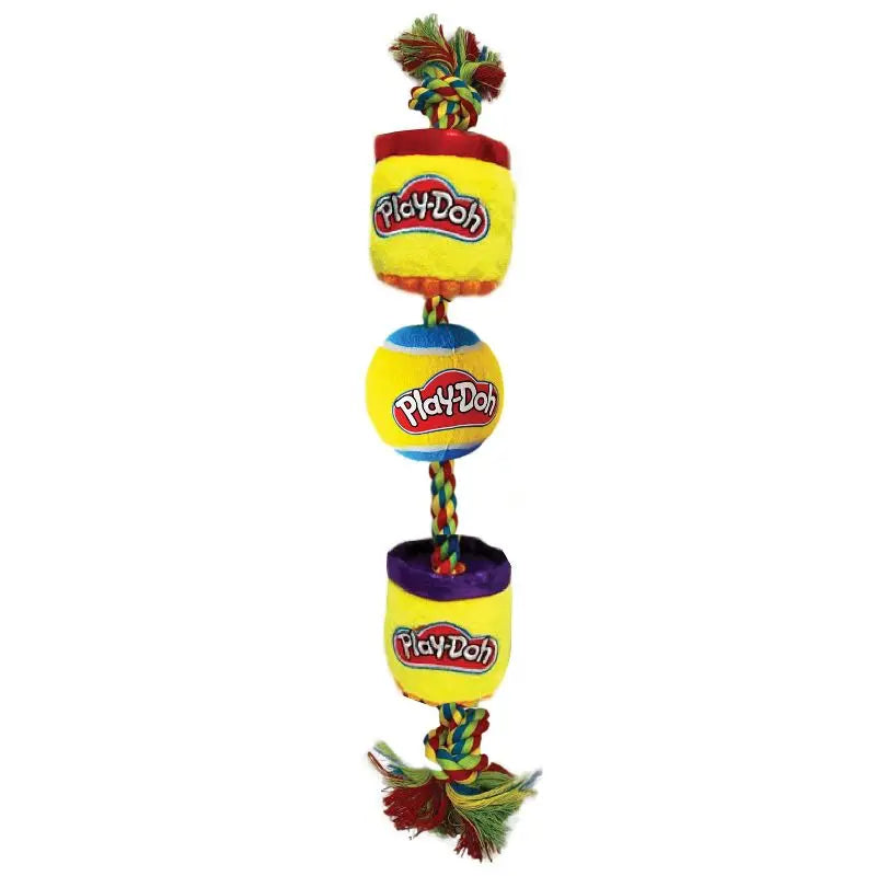 Play-Doh Dog Toy Squeak Crinkle Cans Tug Metallic Lids Tennis Ball Long Rope Plush Tug-of-War Fun Pet Toy Playtime