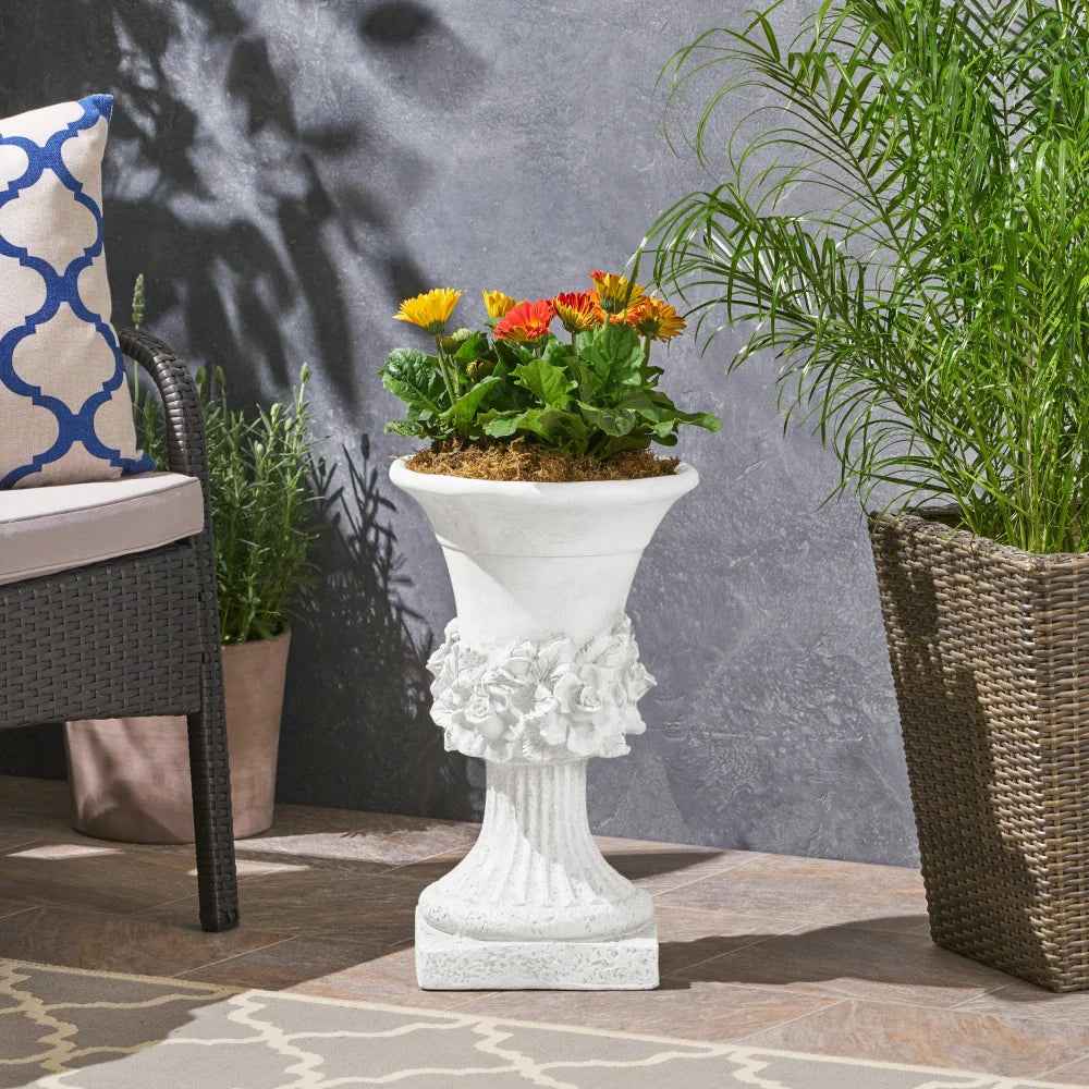 Antique White Garden Outdoor Urn Planter Magnesium Oxide