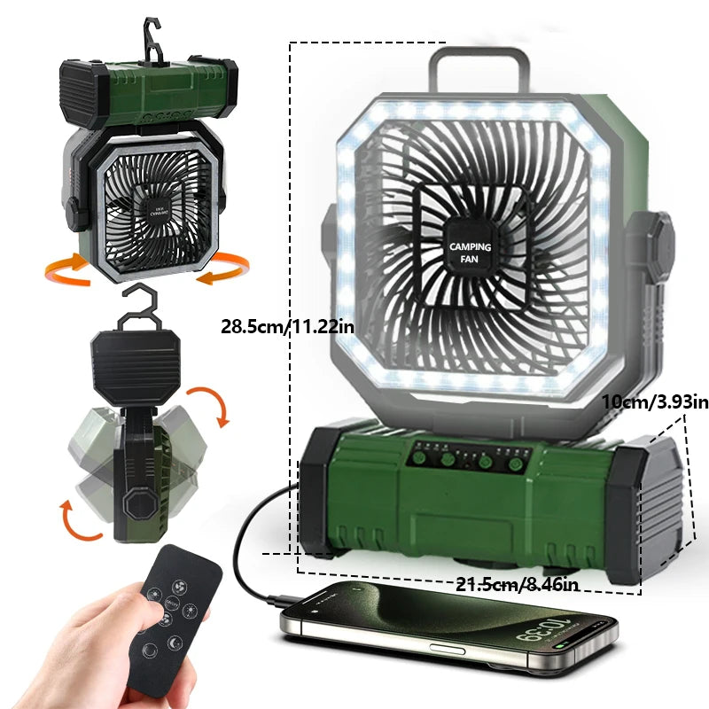 20000mAh Camping Fan With Led Lantern And Remote Control