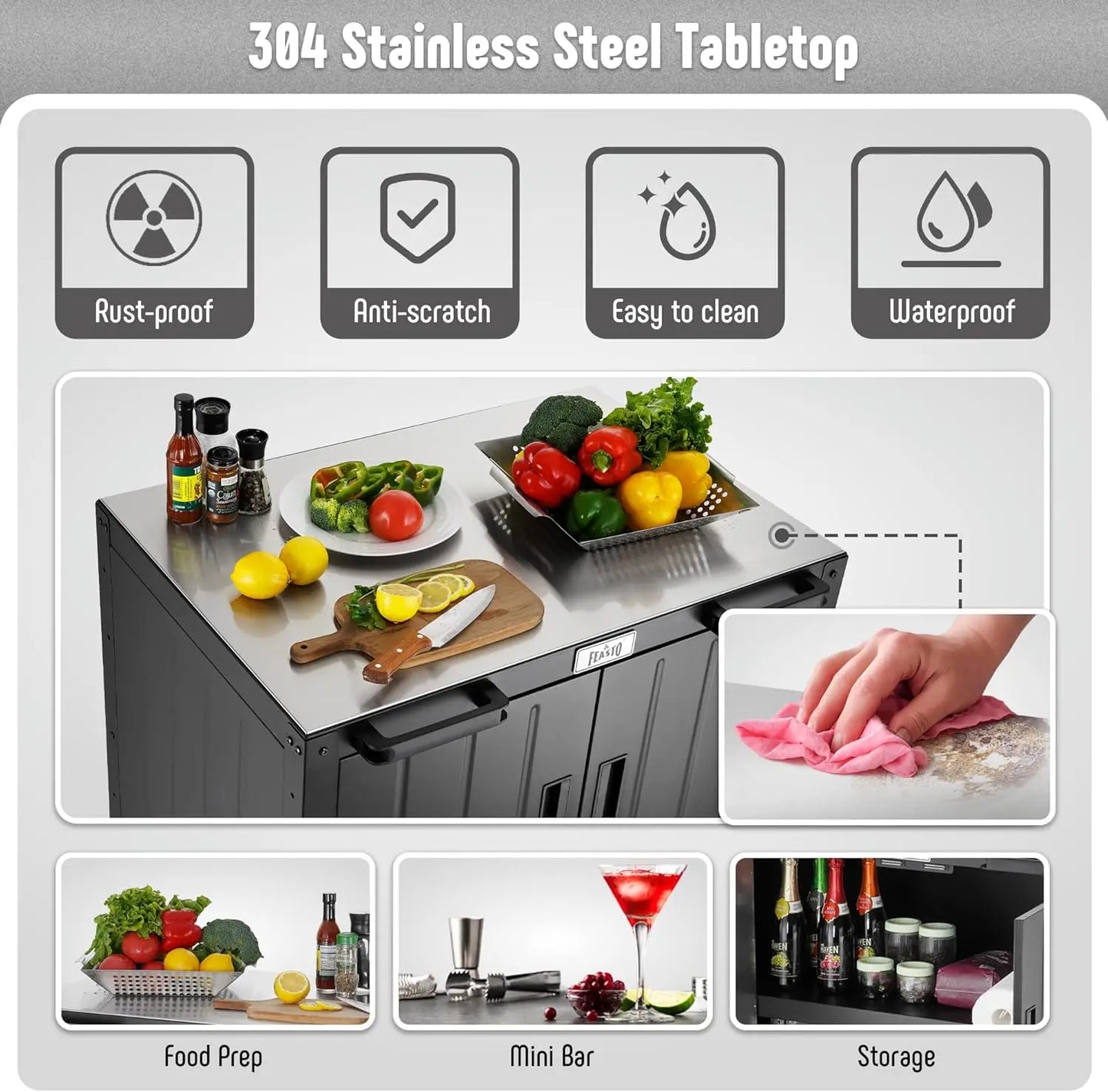 Outdoor Bar Cart With Storage Cabinet Grill Cart Stainless