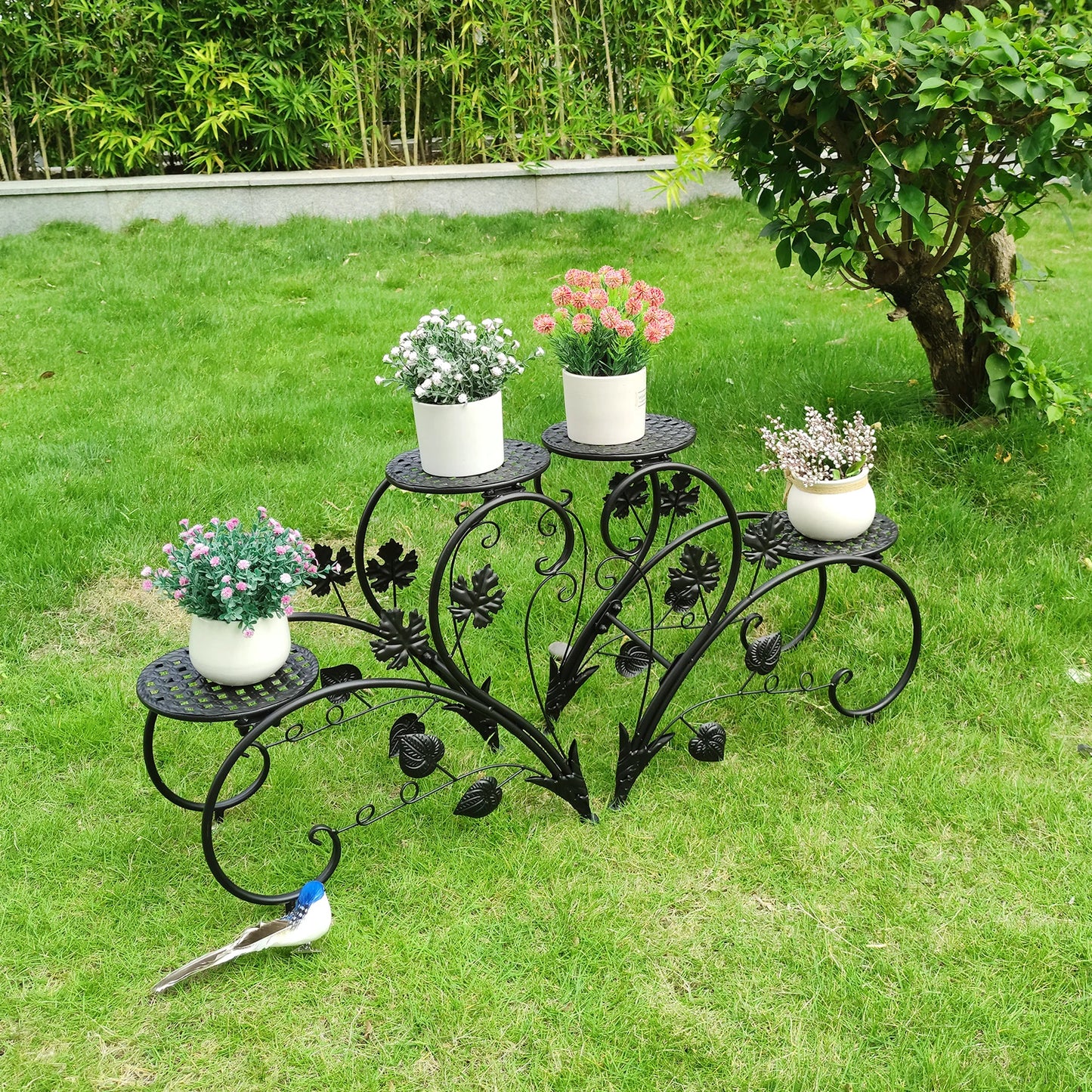 1 Pair of Tall Metal Plant Stands Elegant Iron Flower Pot Holder Rack for Garden Patio Balcony Living Room