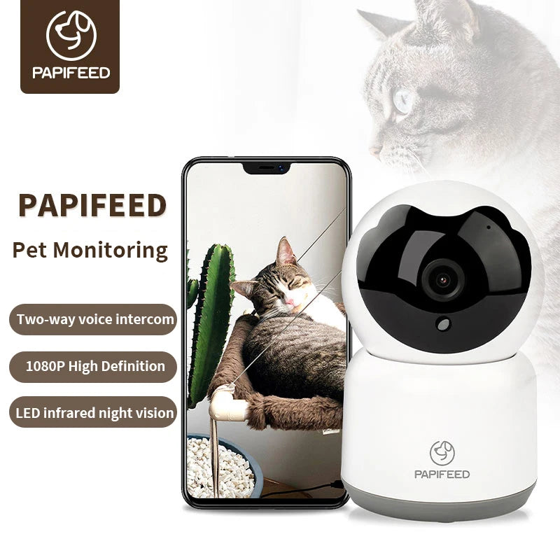 PAPIFEED Pet Feeding Monitor Wifi Remote Voice Interactive Cat Camera 360 Panoramic 1080P Pet Camera Indoor Security