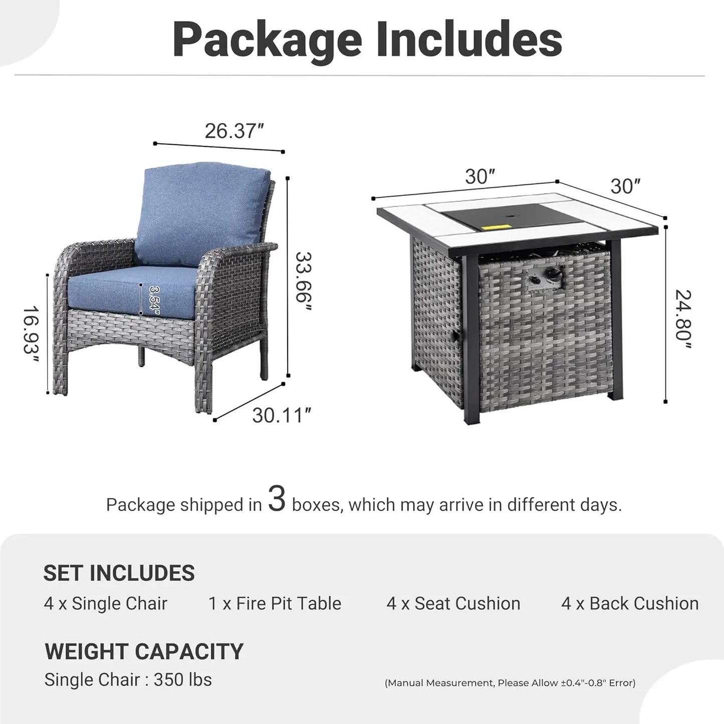 4 Patio Set With 30 Inch Fire Pit Table And Wicker Chairs