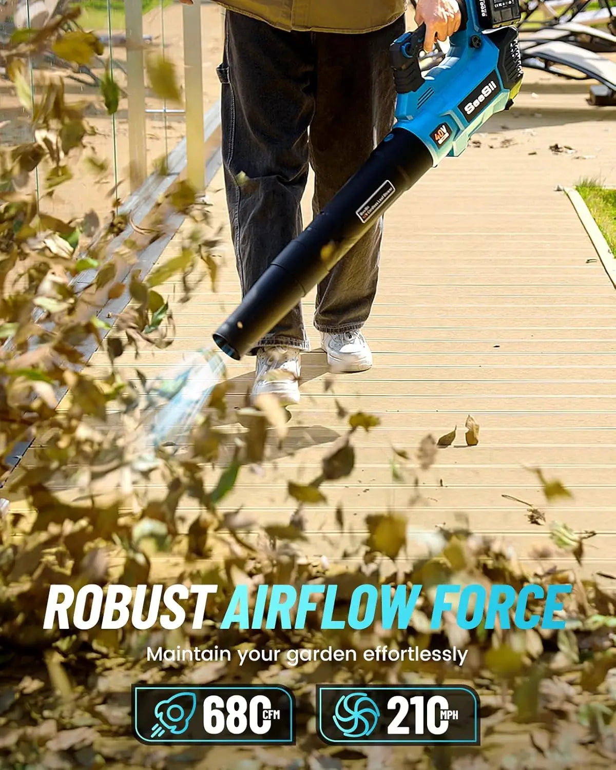 Seesii 40V Leaf Blower 2x5200mAh Battery 680 CFM Brushless