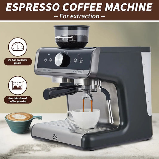 Espresso Machine With Grinder 20 Bar Steam Frother 1450W