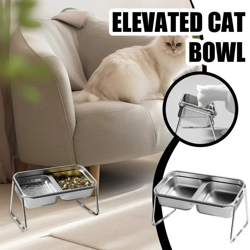 Elevated Cat Dog Bowl Stainless Steel Raised Cat Food Water Bowl Set With Anti Slip Stand For Indoor Cats Pets Feeding Supplies