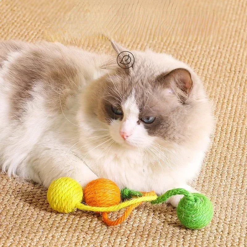 Pet Cat Hanging Sisal Ball Bite-resistant Wear-resistant Jute Twine Rope Pet Supplies for Relieve Boredom Chewing Scratching Toy