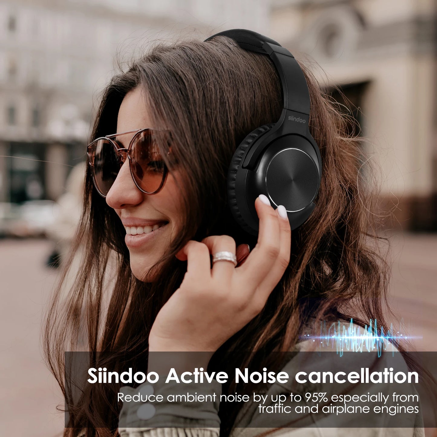 Siindoo Active Noise Cancelling Headphones, Wireless Over Ear Bluetooth 5.3 Headset, 65 Hrs Playback, Deep Bass, Built-in Mic