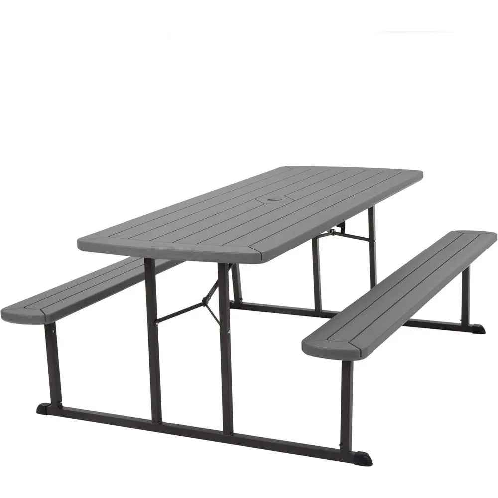 Outdoor Folding Picnic Table 6 Ft Dark Gray Woodgrain Resin