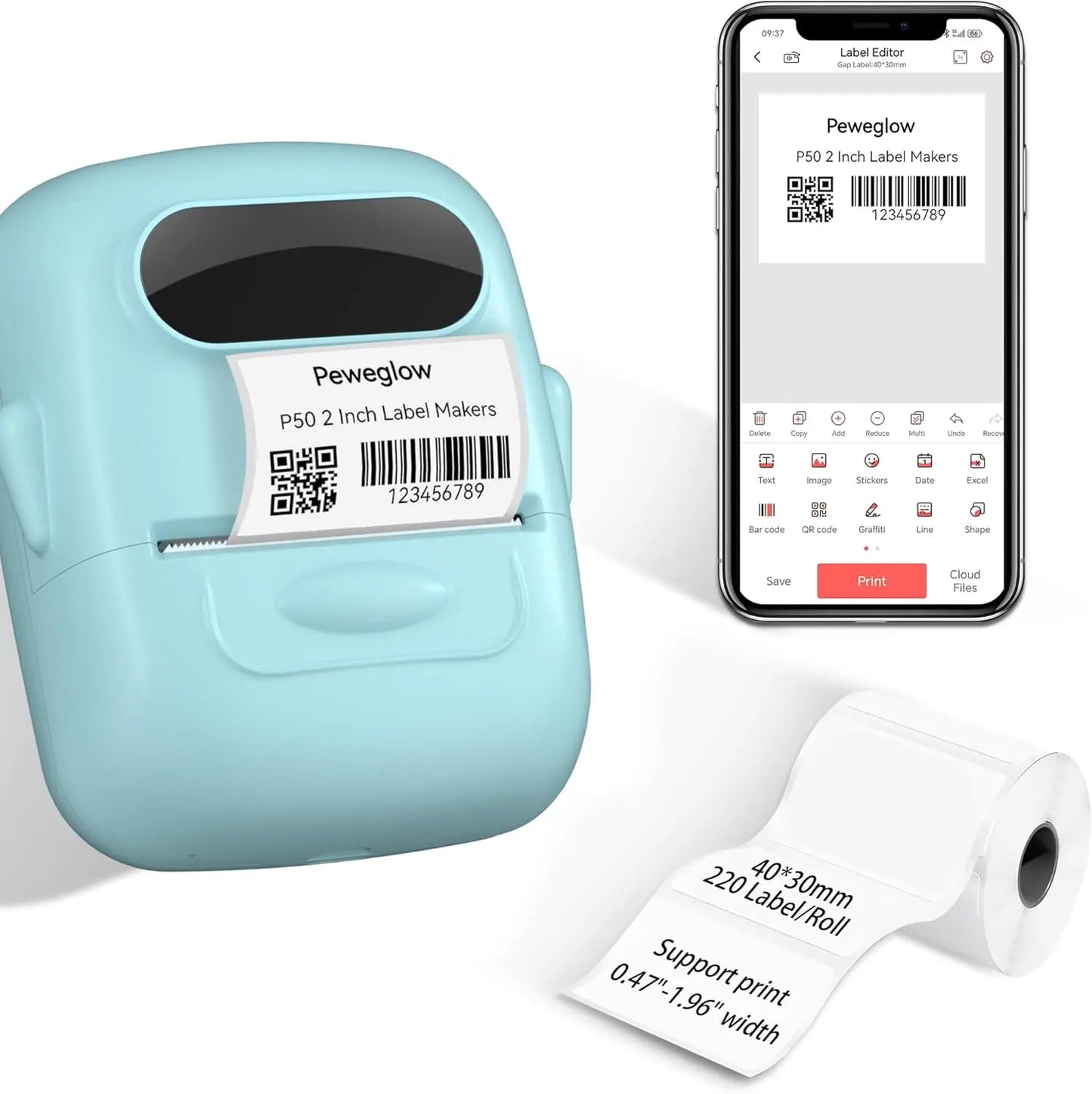 Marklife P50 Label Maker Machine Portable Barcode Label Printer, Bluetooth Label Stickers Machine for Clothing, Jewelry, Retail