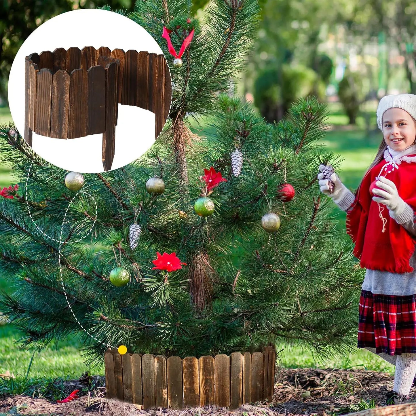 8 Pcs Wood Garden Edging Border Picket Fence Garden Landscape Edging 8 x 47 Inches with Gloves for Yard Pathway Outdoor