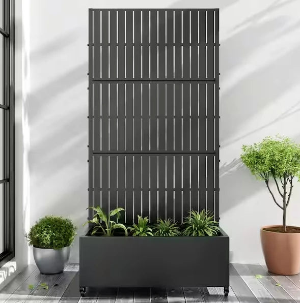 Metal Planter Box With Trellis For Vine Climbing Plants