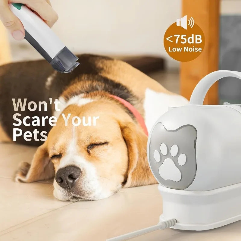 Vacuum with Pet Clipper Nail Grinder, Dog Hair Vacuum with 6 Pet Grooming Tools for Dogs Cats She