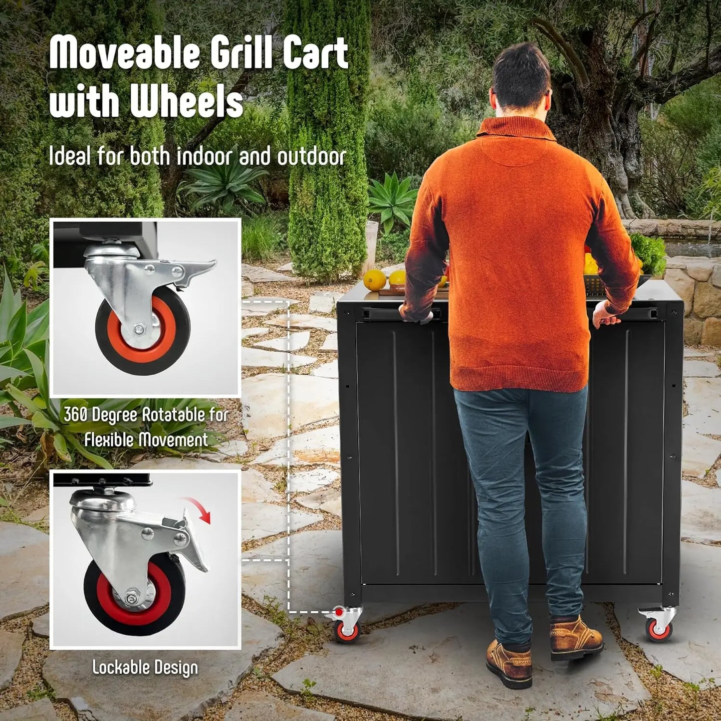 Outdoor Bar Cart With Storage Cabinet Grill Cart Stainless