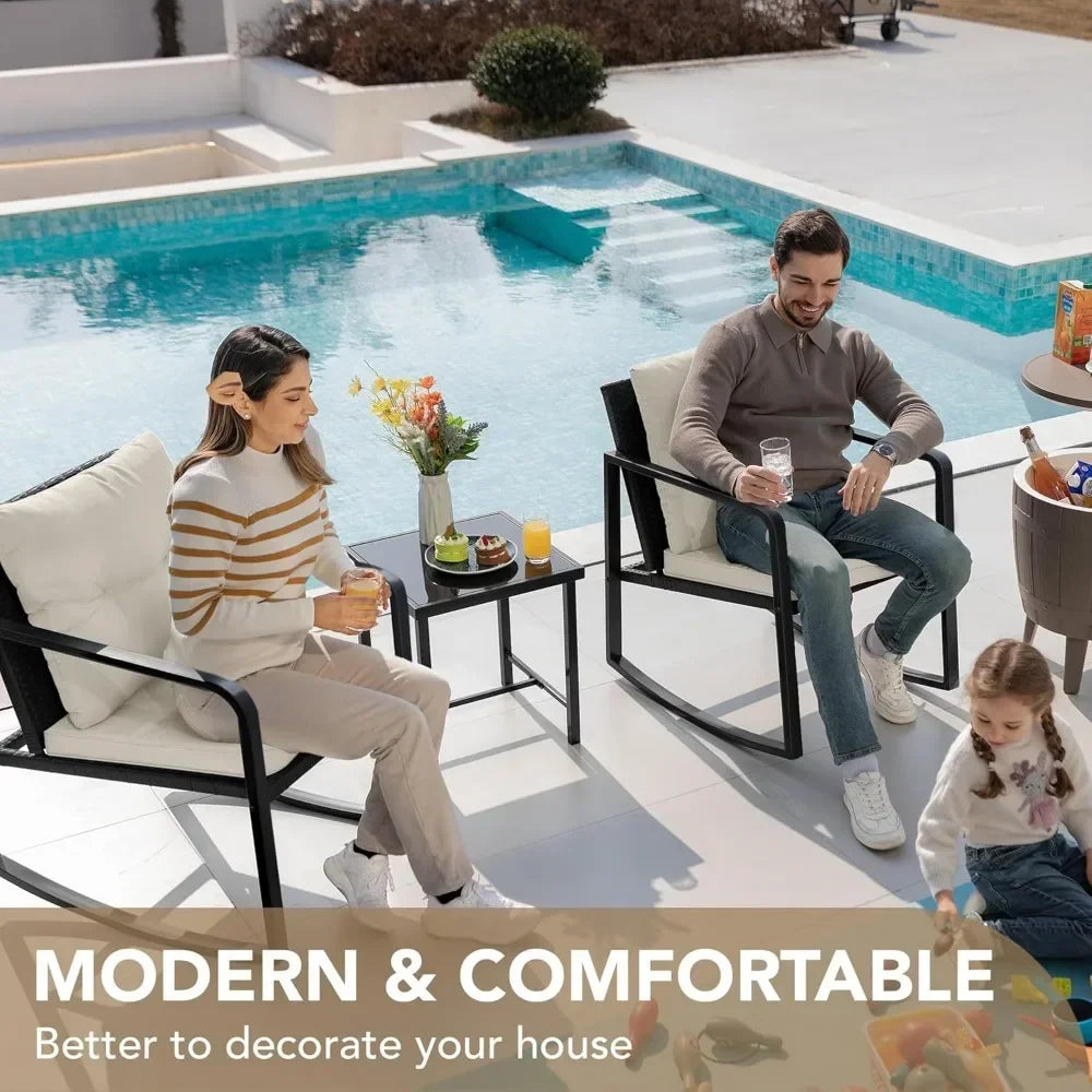 2 Piece Rocking Bistro Set Wicker Patio Outdoor Furniture