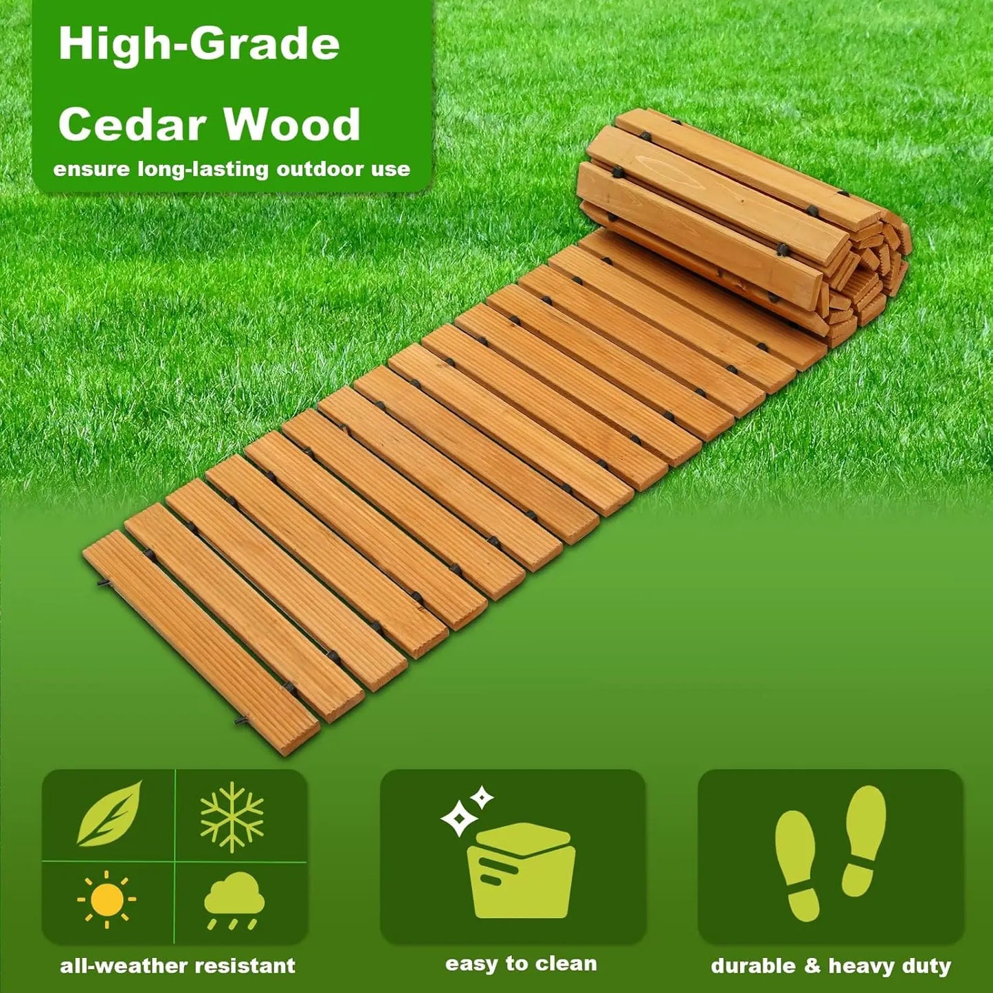 10FT Wooden Garden Pathway Outdoor Roll Out Decorative Walkway Hardwood Non-Slip Weather-Resistant
