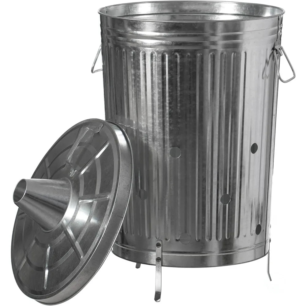 Silver Outdoor Galvanized Metal Garden Incinerator Can