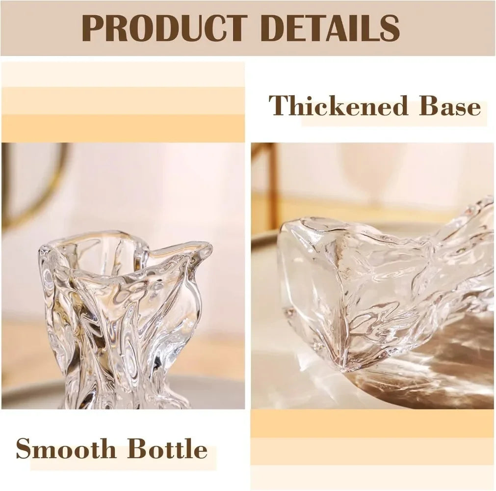 6 Inch Small Glass Vase Irregular Transparent Vase for Modern Art Deco Interior Decor