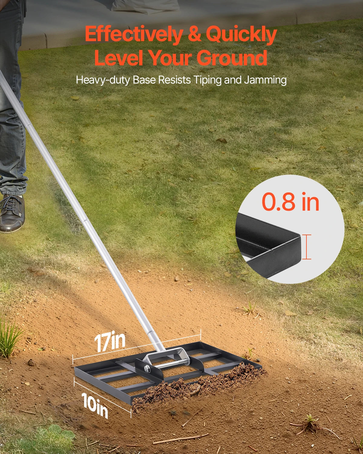VEVOR Lawn Leveling Rake With Handle Carbon Steel