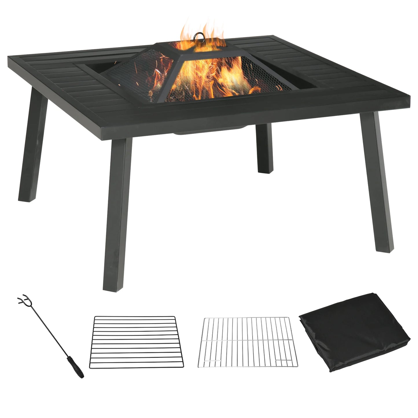 34 X 32 Outdoor Fire Pit with Grill Table and Accessories for Backyard