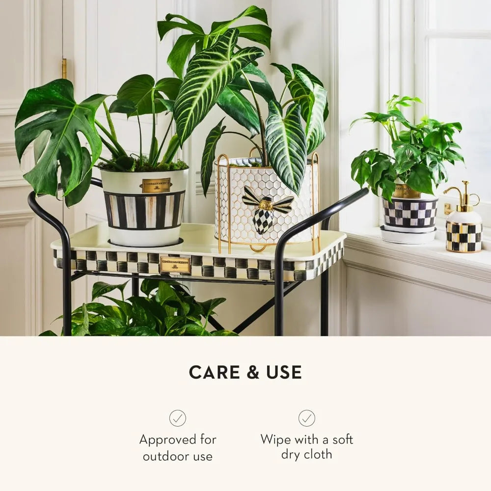 Mackenzie Childs Spectator Black White Pots Saucers