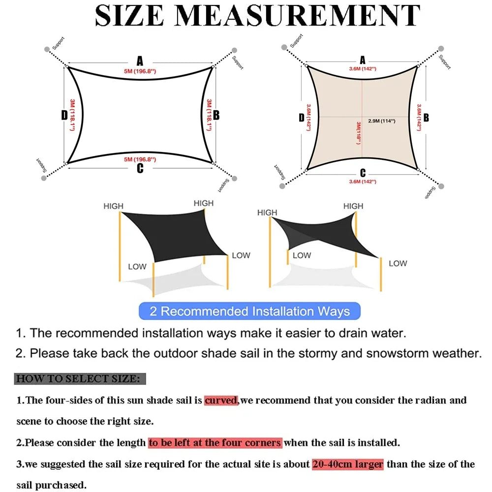 98% UV Block Shade Sails with Hardware Kit Waterproof Canopy Rectangle Awning for Outdoor Patio Garden Sun Shelter Shade Cloth