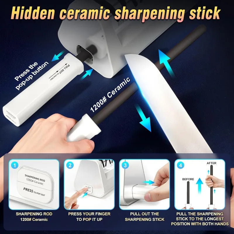 Professional Electric Knife Sharpeners with Diamond Abrasives and Precision Angle Guides, Multifunctional 4-Stage Slots and a hi