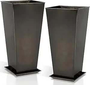 Worth Garden 28 Inch Large Red Glazed Metal Planter Set of 2