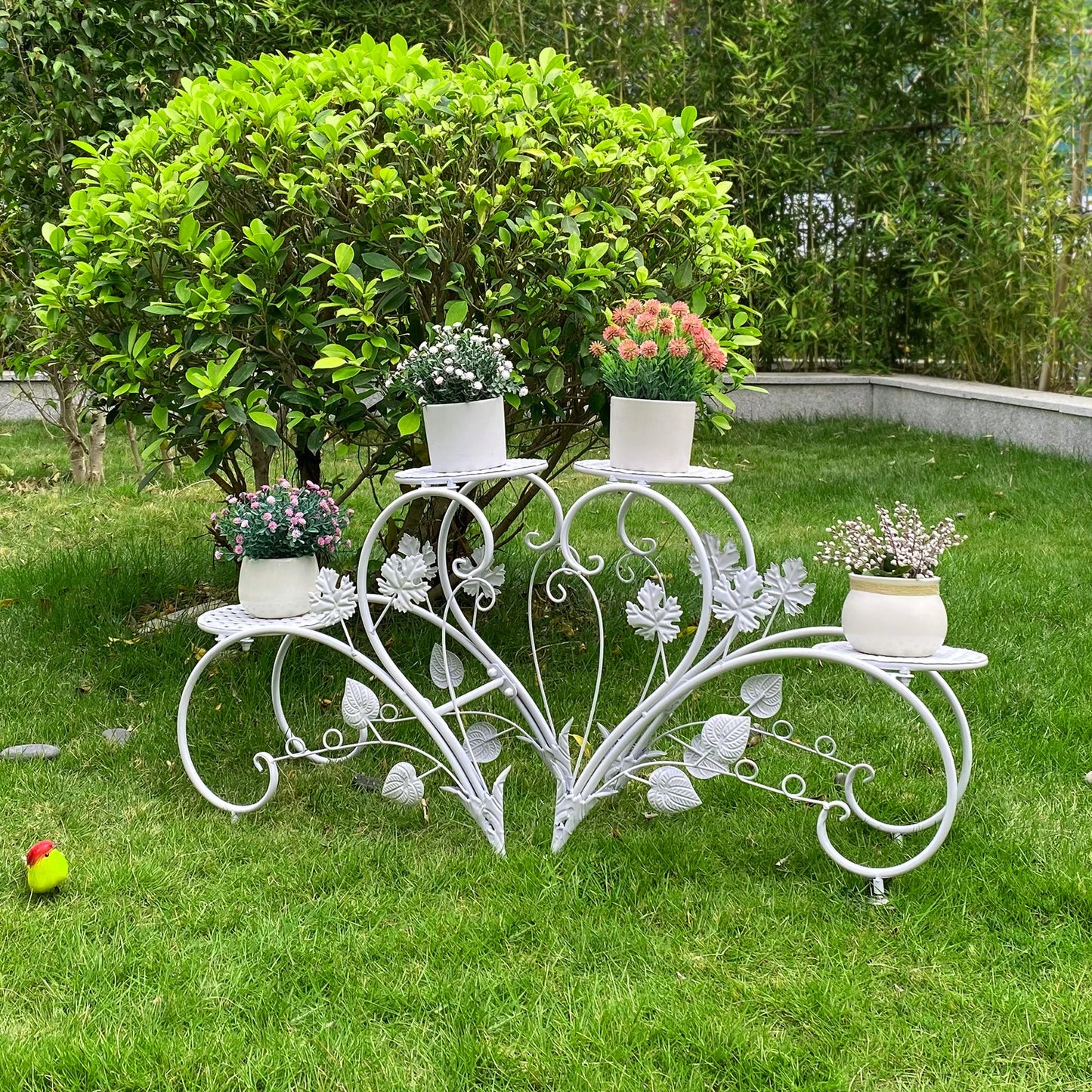 1 Pair of Tall Metal Plant Stands Elegant Iron Flower Pot Holder Rack for Garden Patio Balcony Living Room