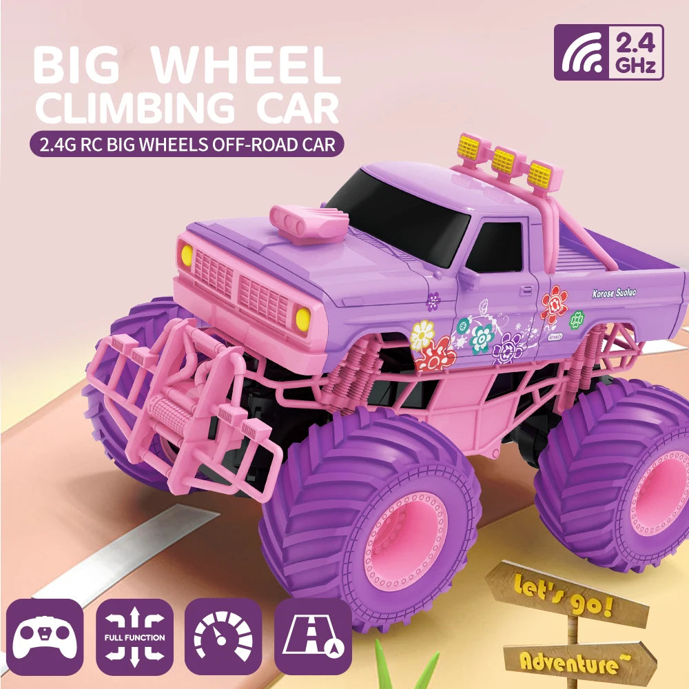 RC Car Electric Drive Off-Road Big Wheel 2.4G Cross-Country High Speed Purple Remote Control Trucks Princess Girls Toys for Kids