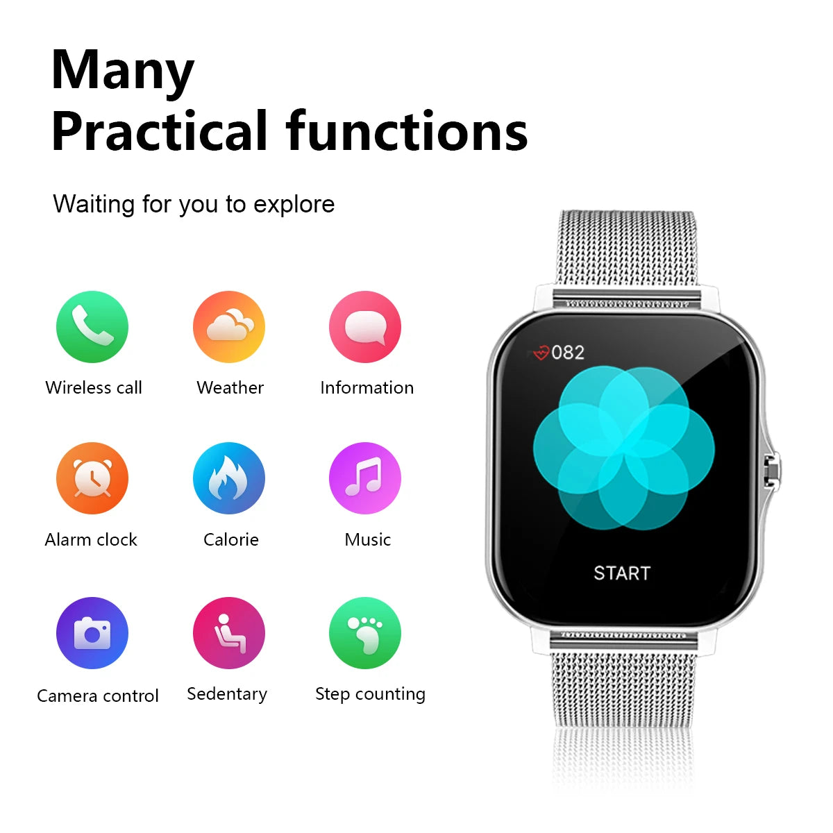 Smart Watch Wireless Calling Dial Sport Mode Reminder Fitness Monitoring for iPhone Android