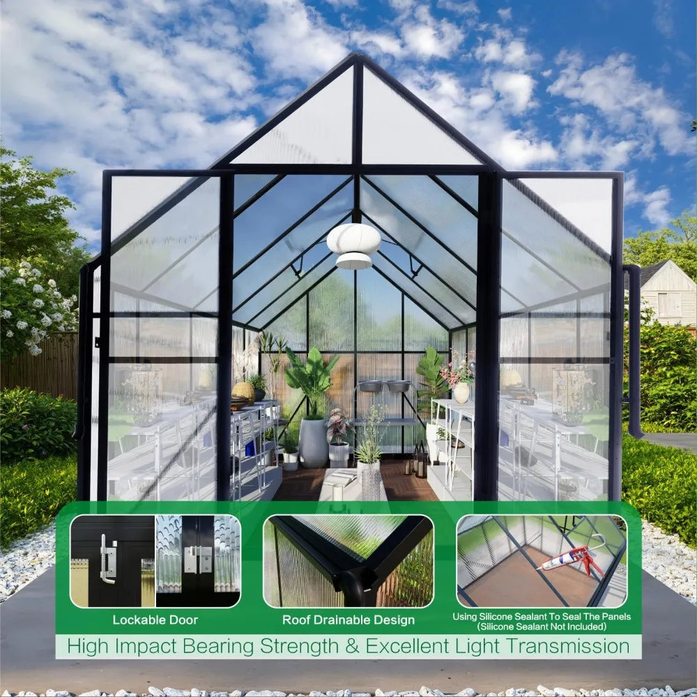 Outdoor Large Polycarbonate Aluminum Walk In Greenhouse