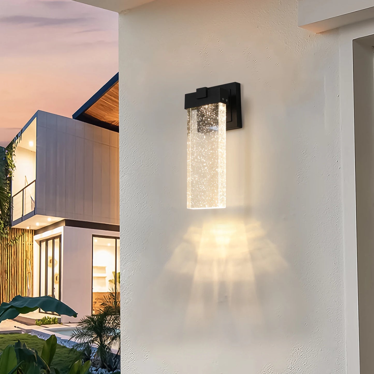 Modern Outdoor Wall Light Fixture, Black Finish LED Wall Sconce with Bubble Glass, Waterproof Exterior Lighting(2 Pack )